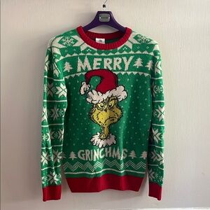 Festive Green and Red Crewneck Sweater with Grinch Design